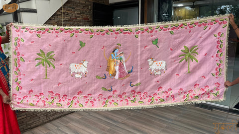 Blush Hand Painted Pichwai Radha Krishna Antarpat