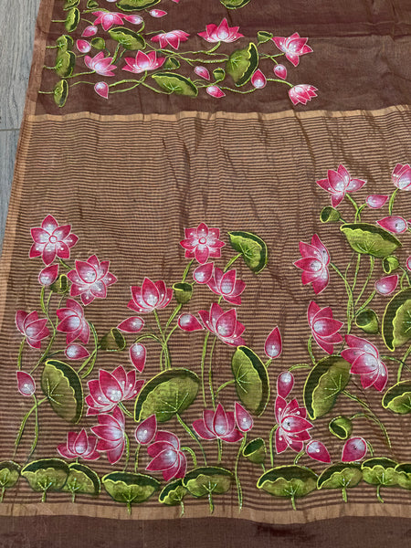 Handpainted Pichwai GERU Kamal Saree