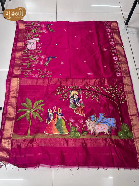 Kishori Rani Pink Hand Painted Saree