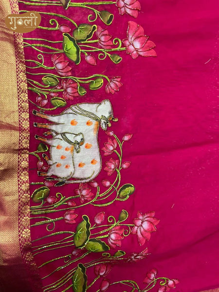 Kishori Rani Pink Hand Painted Saree