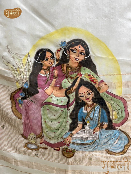 Yamunā Maiya Hand Painted Saree details