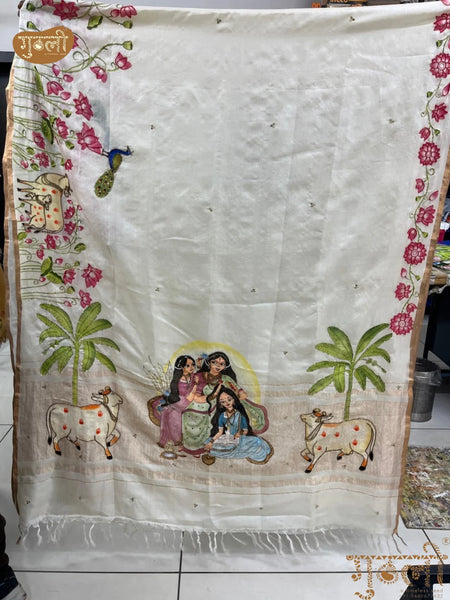 Yamunā Maiya Hand Painted Saree