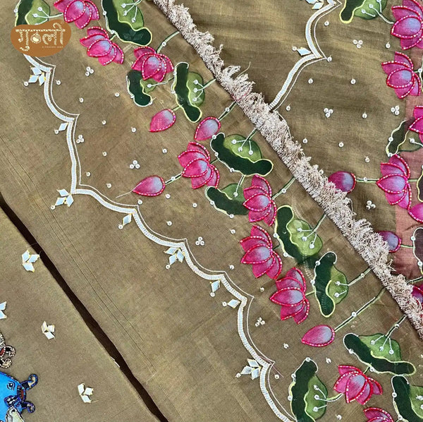 Kamdhenu Hand Painted Saree with Chanderi Tissue