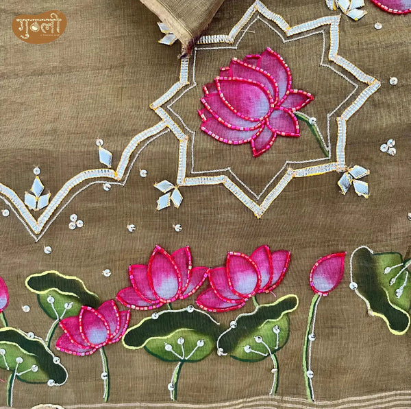 Kamdhenu Hand Painted Saree with Chanderi Tissue
