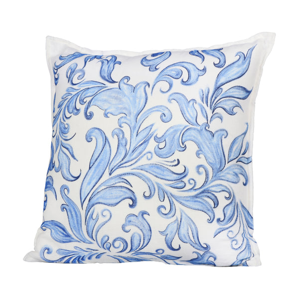 Blue Pottery Handpainted Cushion Cover In Khadi