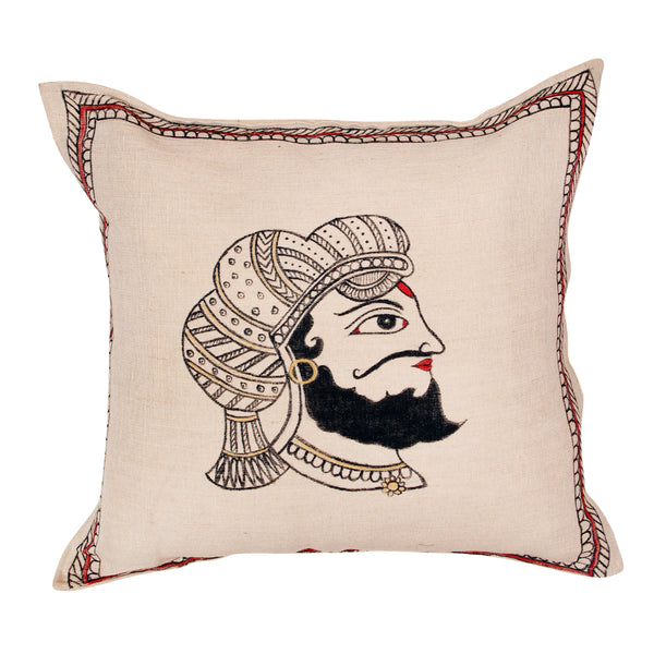 Handpainted King Beige Cushion Cover