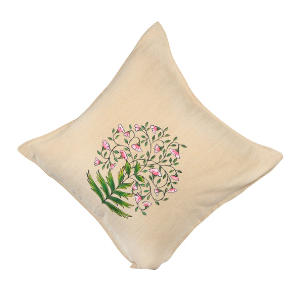 Handpainted Miniature Art Jute Cushion Cover