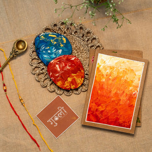 Set of 2 Handcrafted Diary and 2 Wooden Coaster paired with 2 Rakhi ( COMBO 5 )