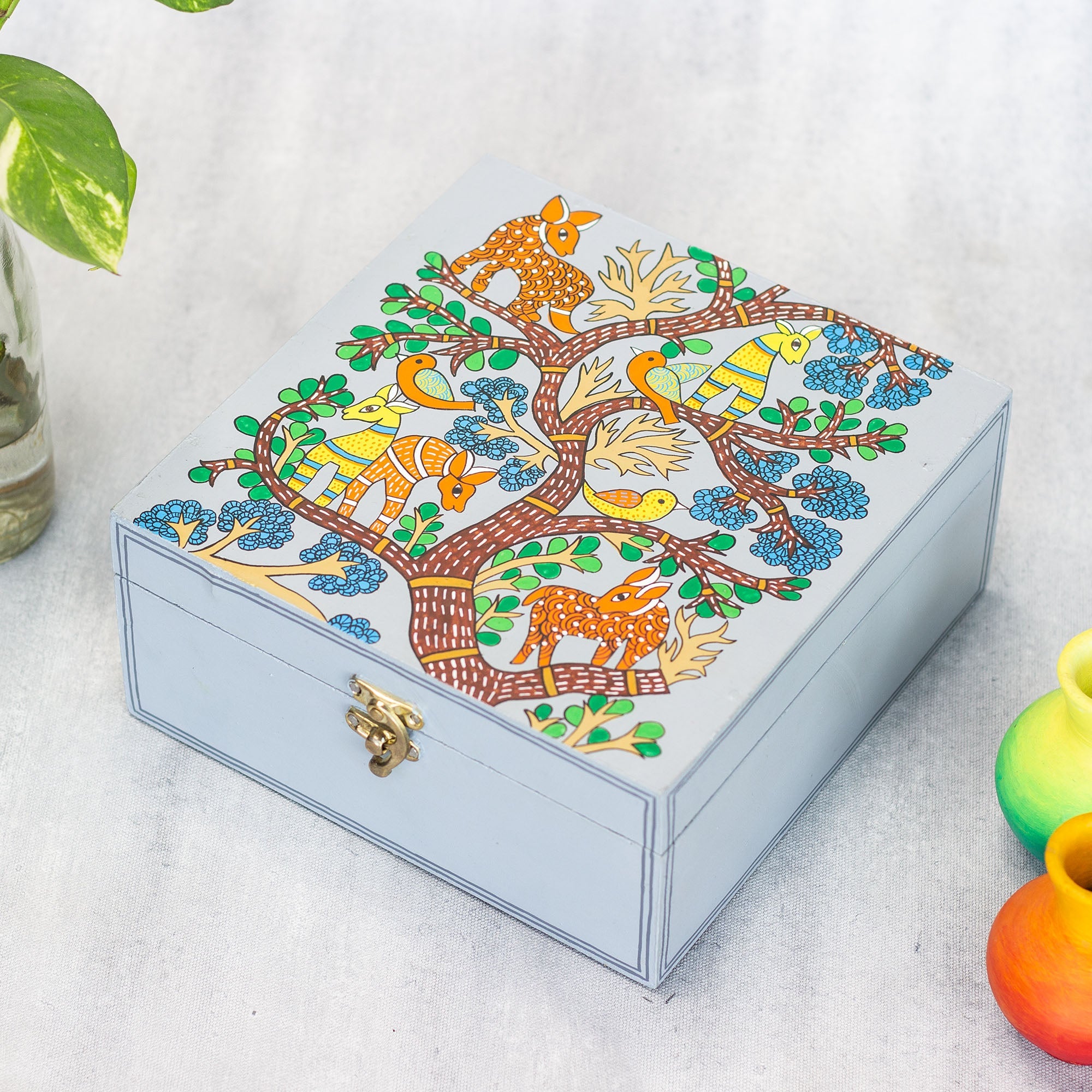 small wooden hand painted box, hand painted boxes, hand painted boxes from india, hand painted jewelry box, hand painted jewellery box, hand painted wood box, hand painted sewing box, hand painted spice box