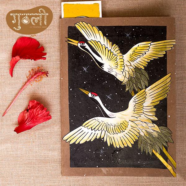 Hand Painted Diary-Crane Bird,Hand Painted Stationary, Diaries For Gifting